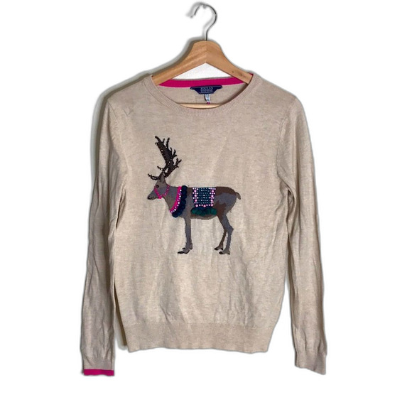 Joules ladies Oat Reindeer Beaded Festive Luxe Sweater top size 6 - Picture 1 of 13